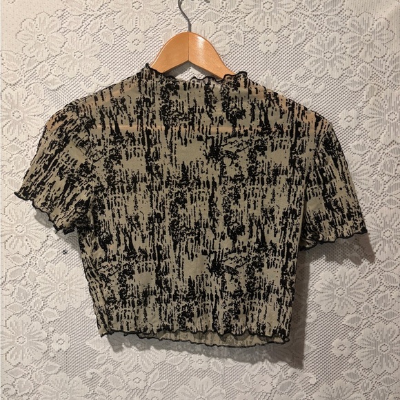None Tops - Mesh black and green cropped shirt